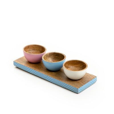 wooden 4 Pieces set (3 Round Bowls - Tray)