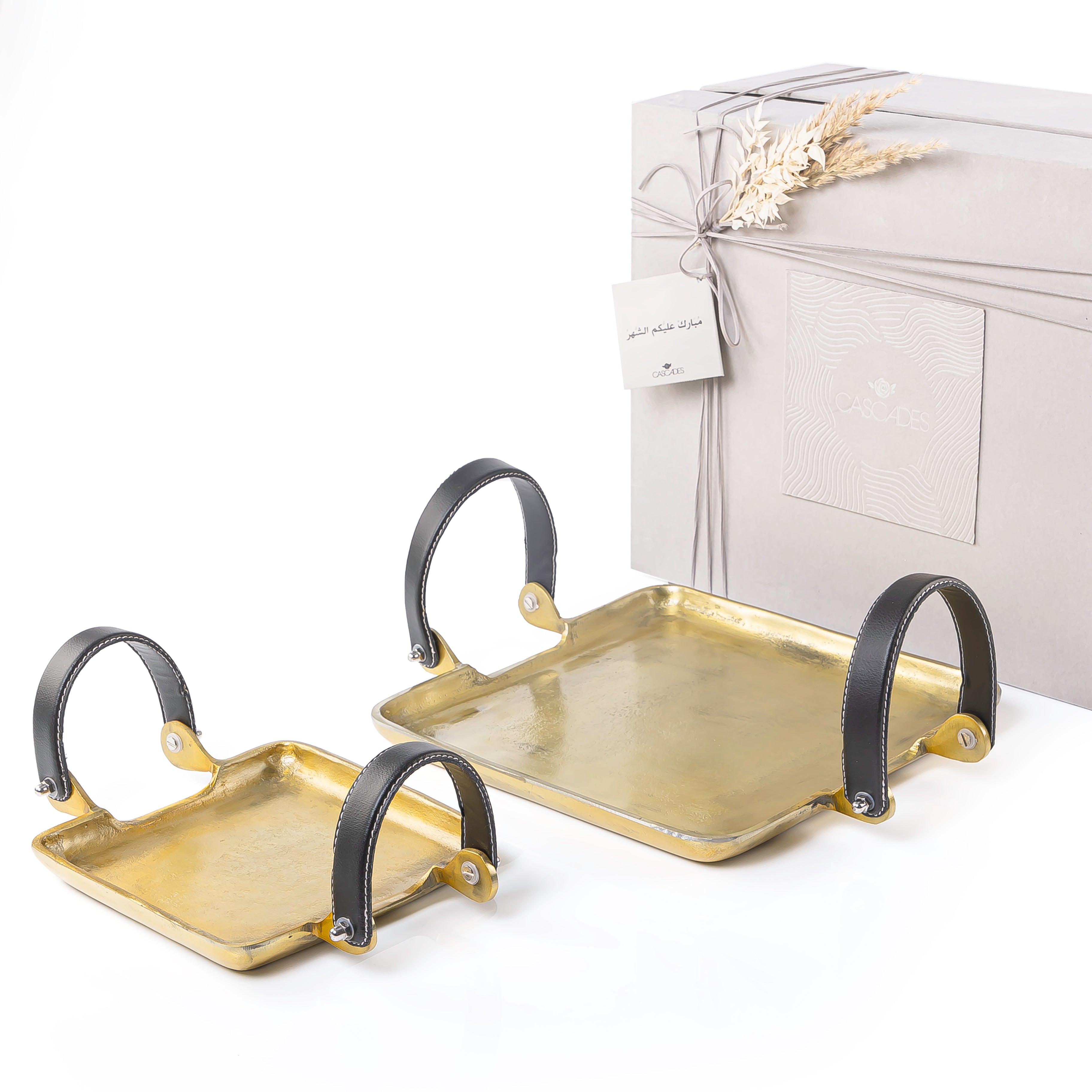 Metal Tray with Leather Handle with Gift Box