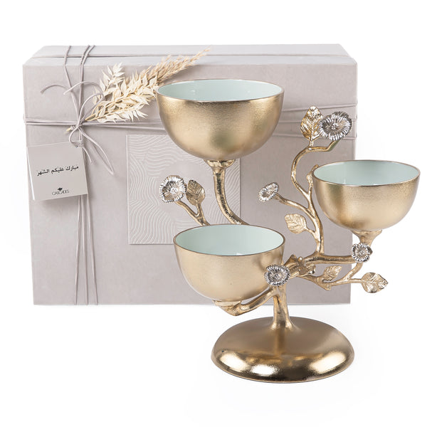 Gold Round Metal Bowls Stand with Gift Box