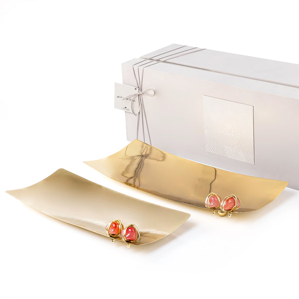 Set of 2 steel tray with stone and gift box