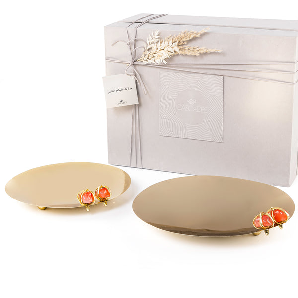 Set of 2 steel tray with stone and gift box