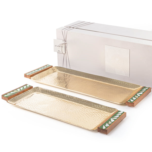 Set of 2 Rectangular Golden Tray