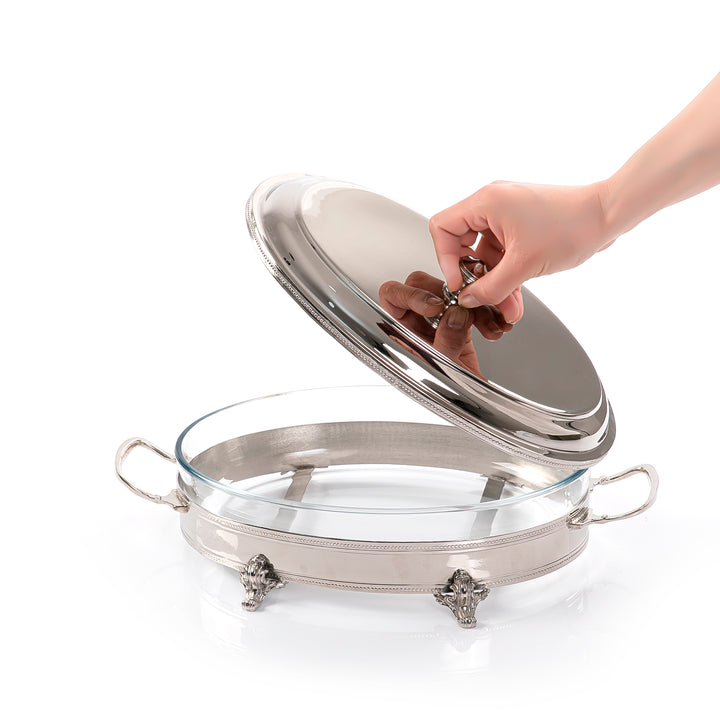 Silver steel food heat keeper with byrex roaster