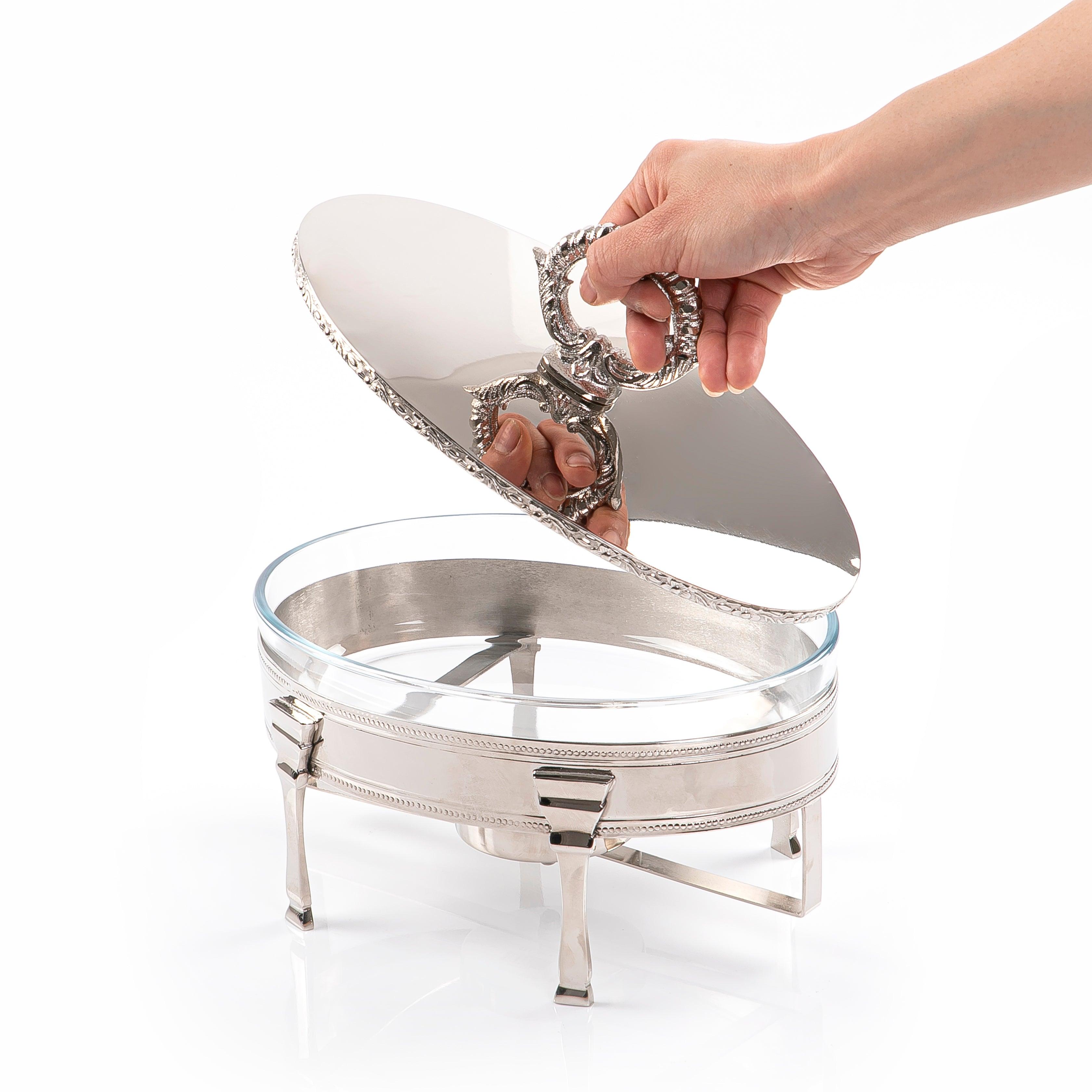 Silver steel food heat keeper with byrex roaster - CASCADES