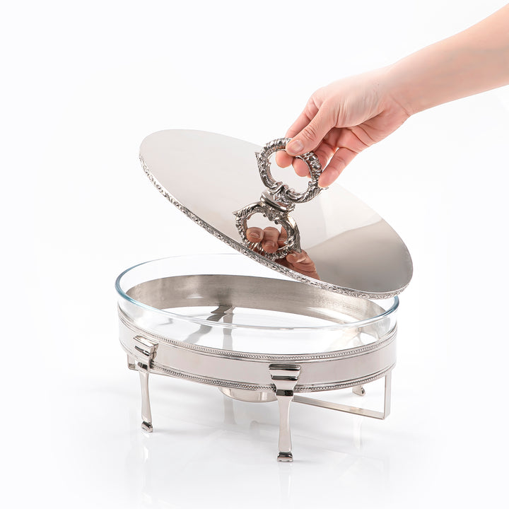 Silver steel food heat keeper with byrex roaster