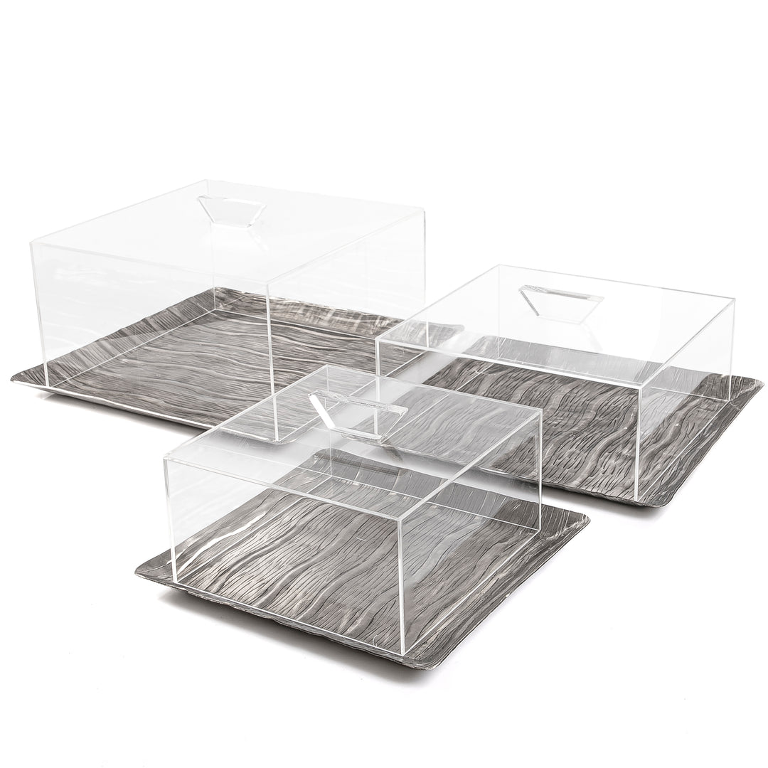 Set of 3 metal trays with acrylic cover