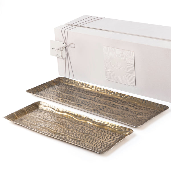 Set of 2 Golden Rectangular Metal Tray