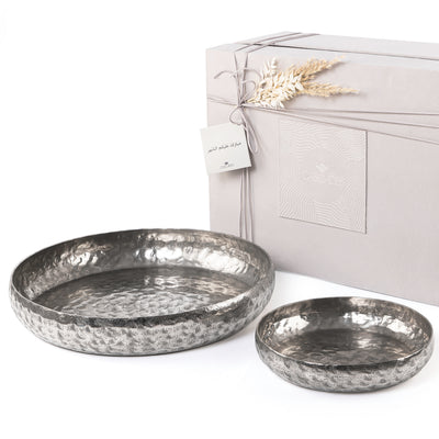 Set of 2 Silver round metal plates