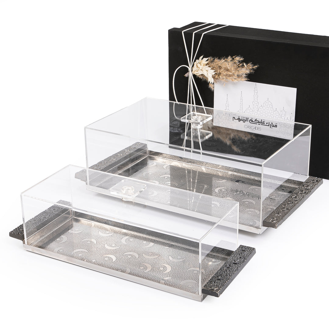 Set of 2 metal trays with acrylic cover