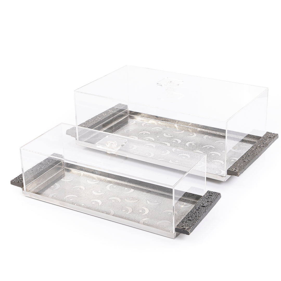 Set of 2 metal trays with acrylic cover