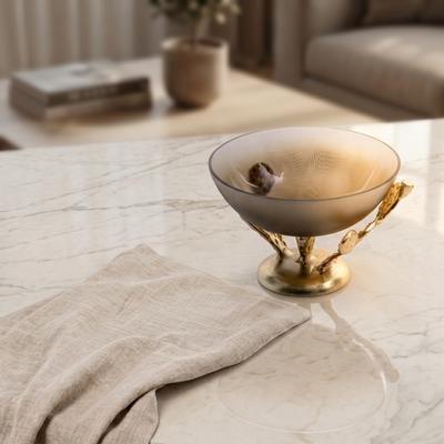 Metal and glass bowl