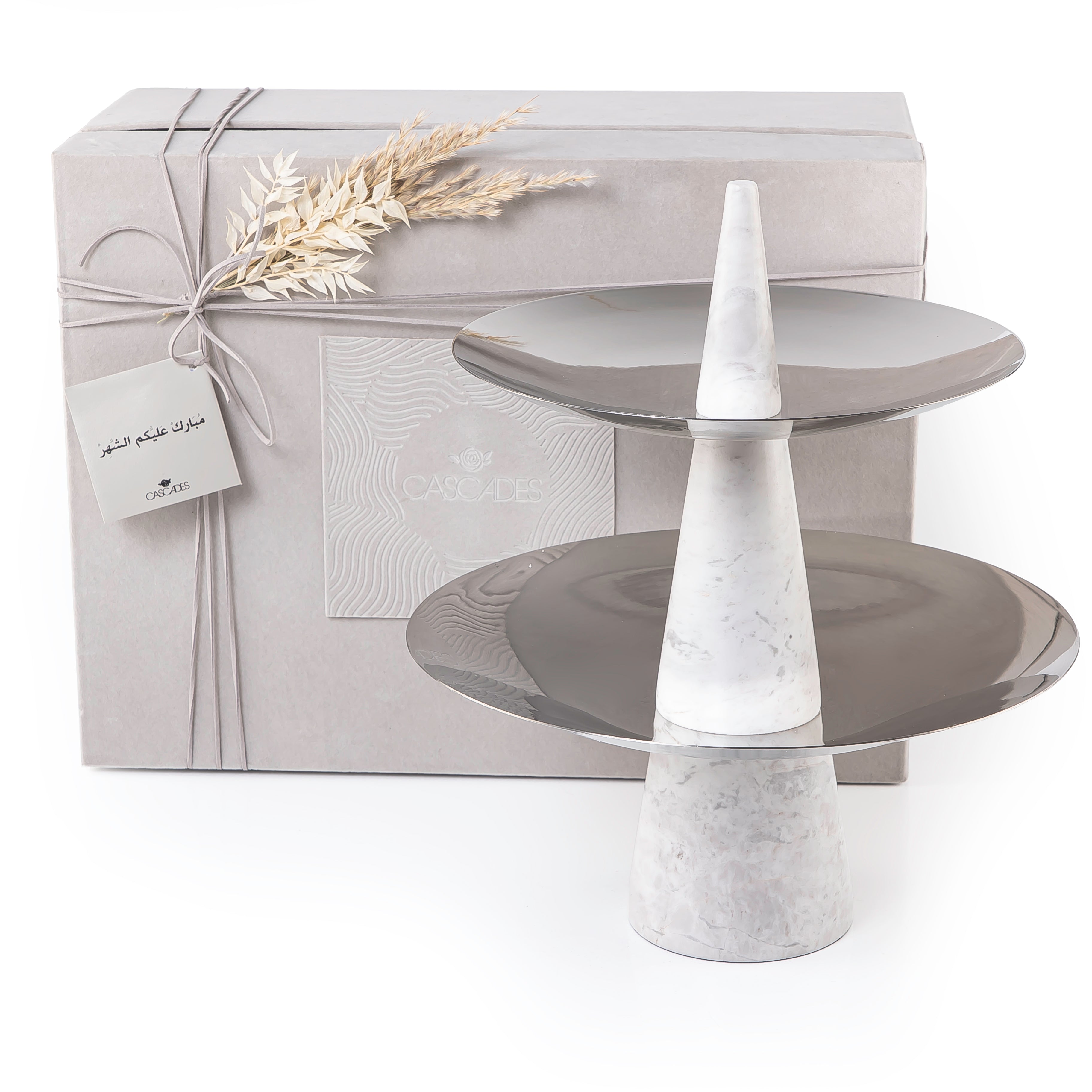 Marble Stand with 2 Metal Plates - White