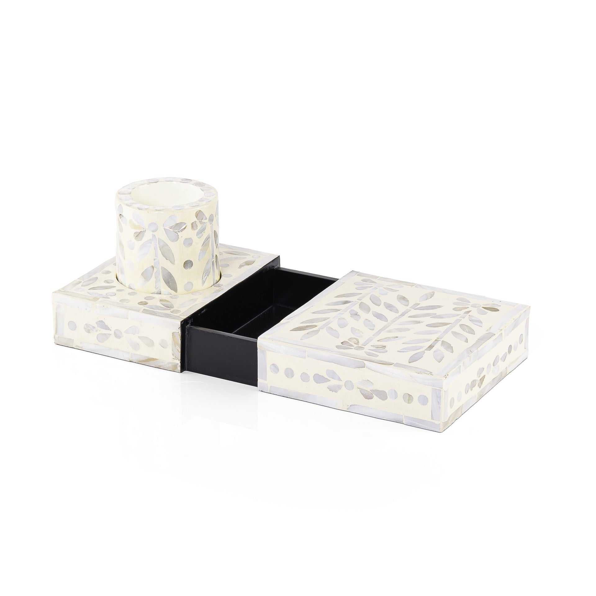 Set of Cream Rectangular Tray with Single Cup