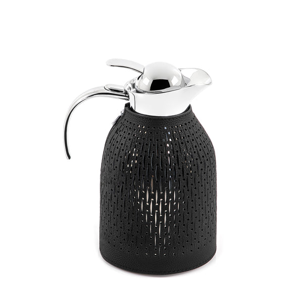 Black Metal Thermos With Leather Cover 1.5 Liter