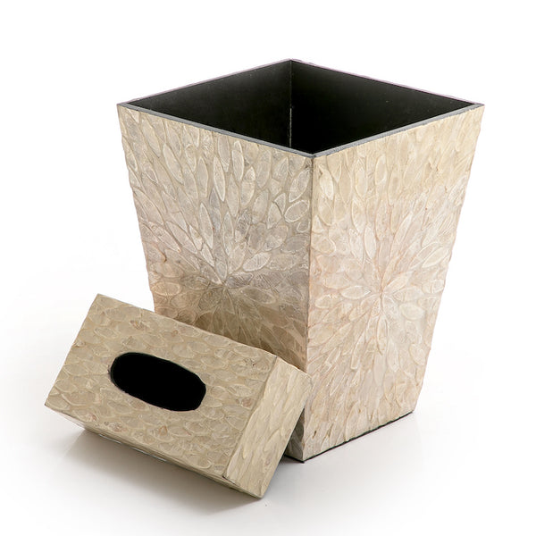 سلة قمامه من الصدف مع علبة مناديل