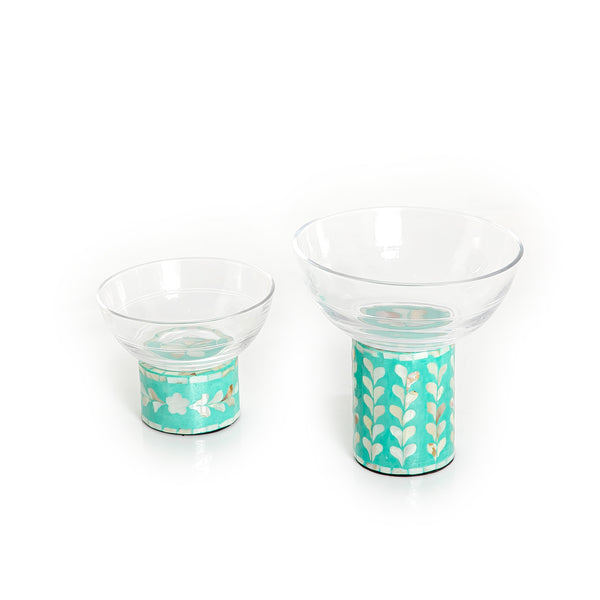 Colorful Modern Glass Bowls Set With Mother Of Pearl Base