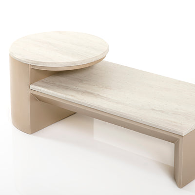 Rectangular Wooden Stand With Marble Circle