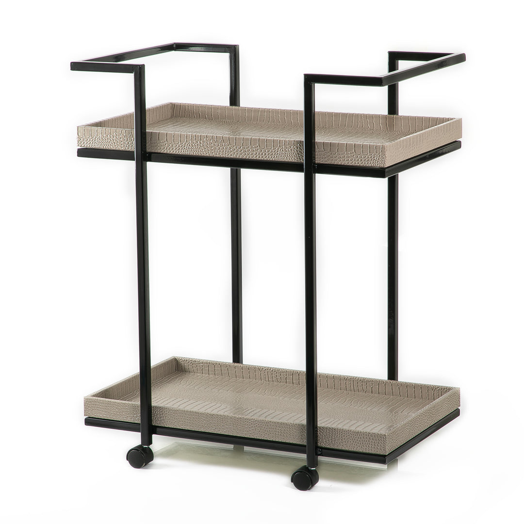 Metal trolly with leather trays