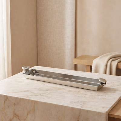 Elegance long stainless steel serving tray - small