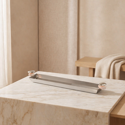 Elegance long stainless steel serving tray - small