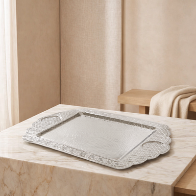 Large Metal Serving Tray - Silver