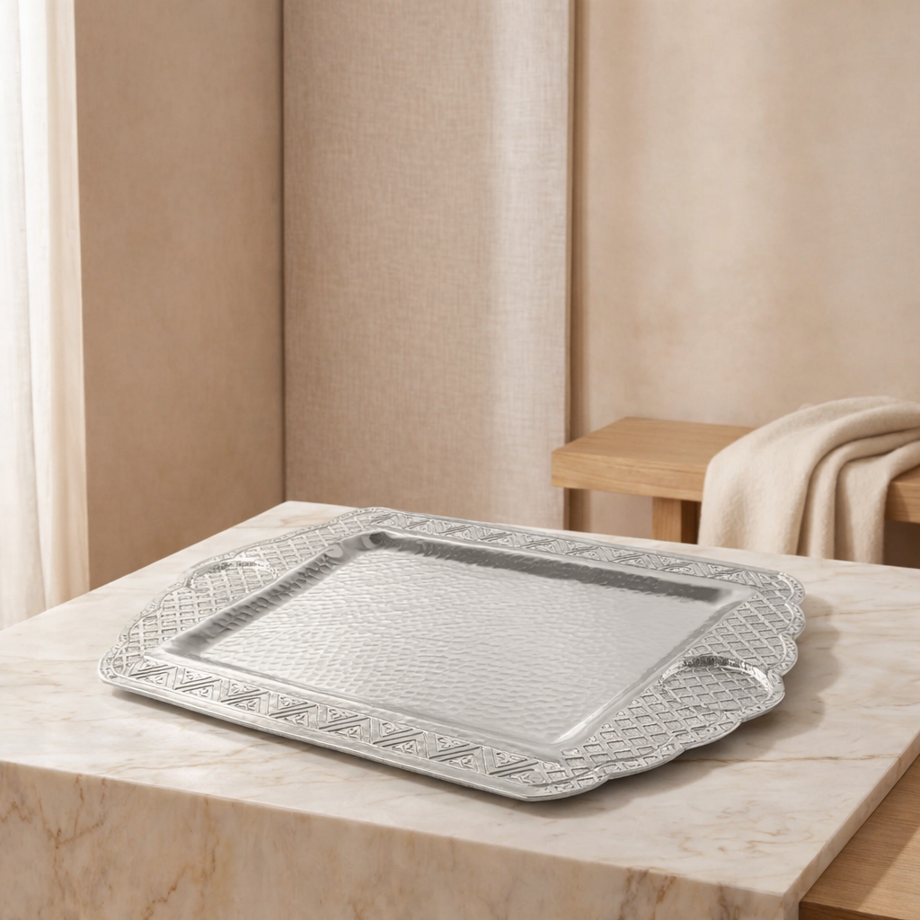 Small Metal Serving Tray - Silver