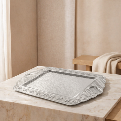 Small Metal Serving Tray - Silver