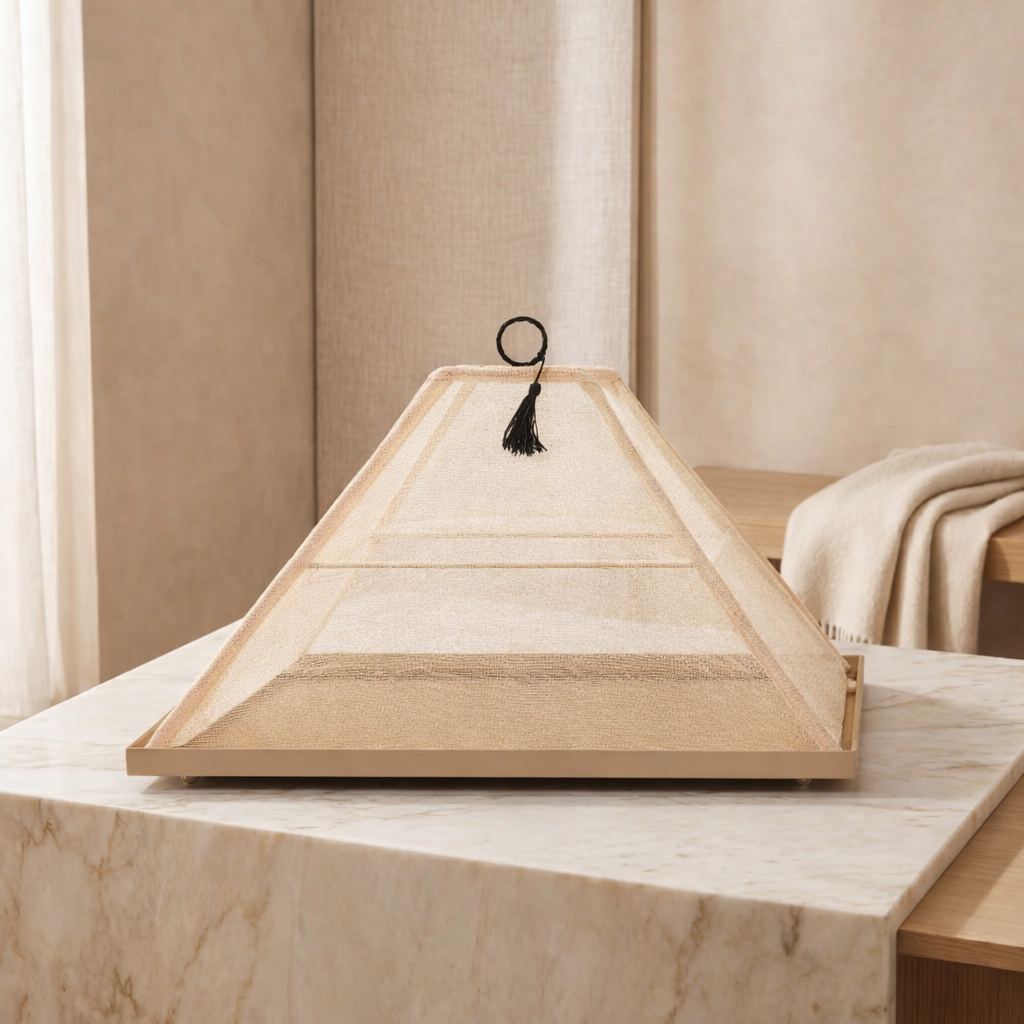 Foldable linen cover with metal tray