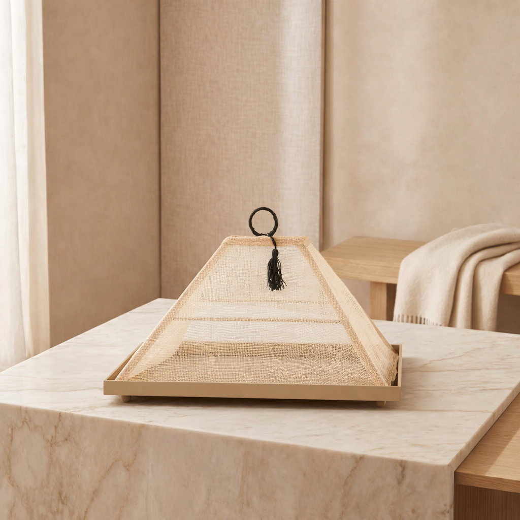 Foldable linen cover with metal tray