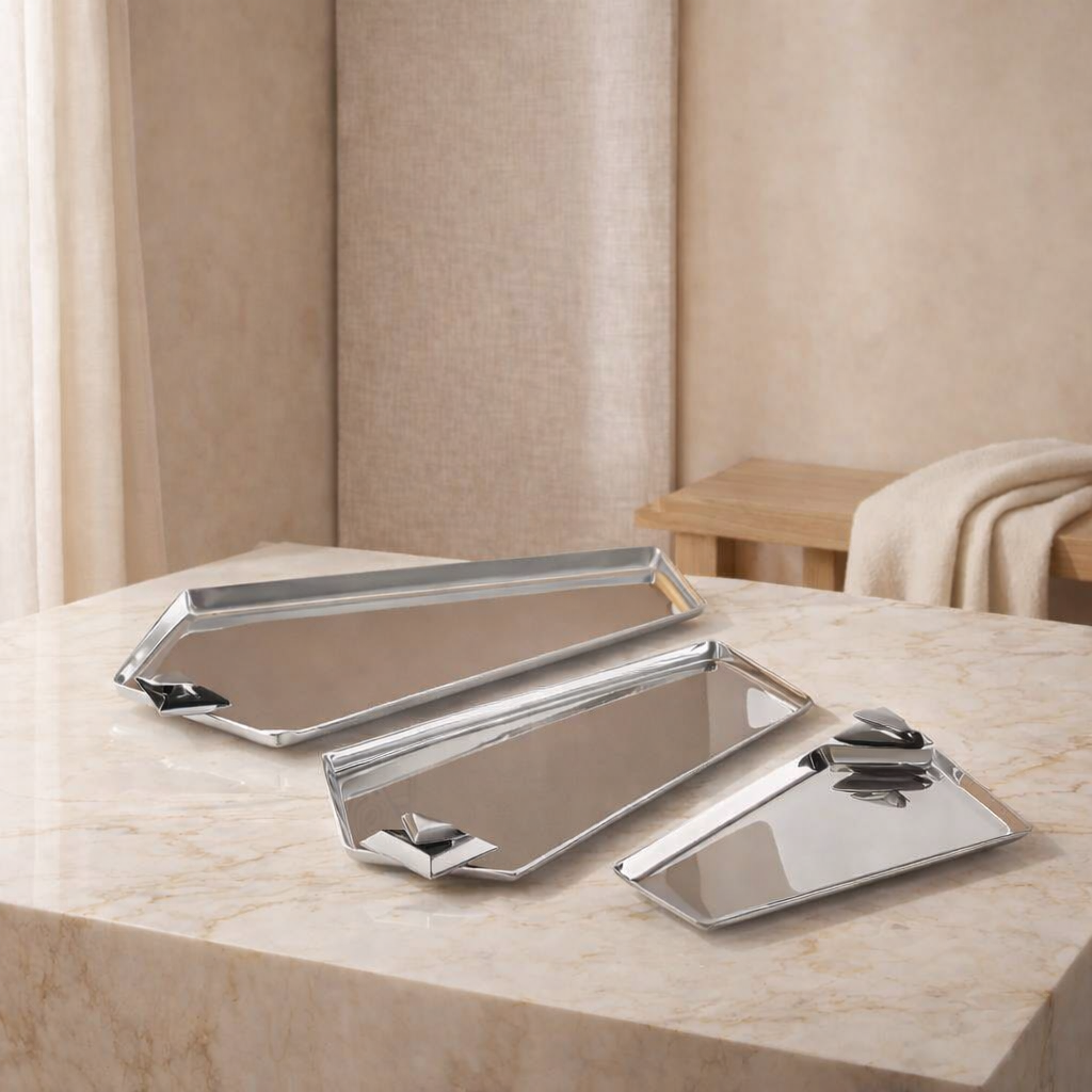 Set of 3 Metal Tray with gift box - Silver & Black