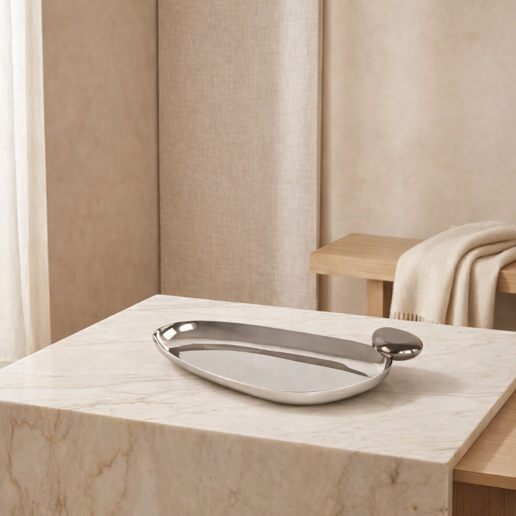 Metal Tray With Pebble Stack
