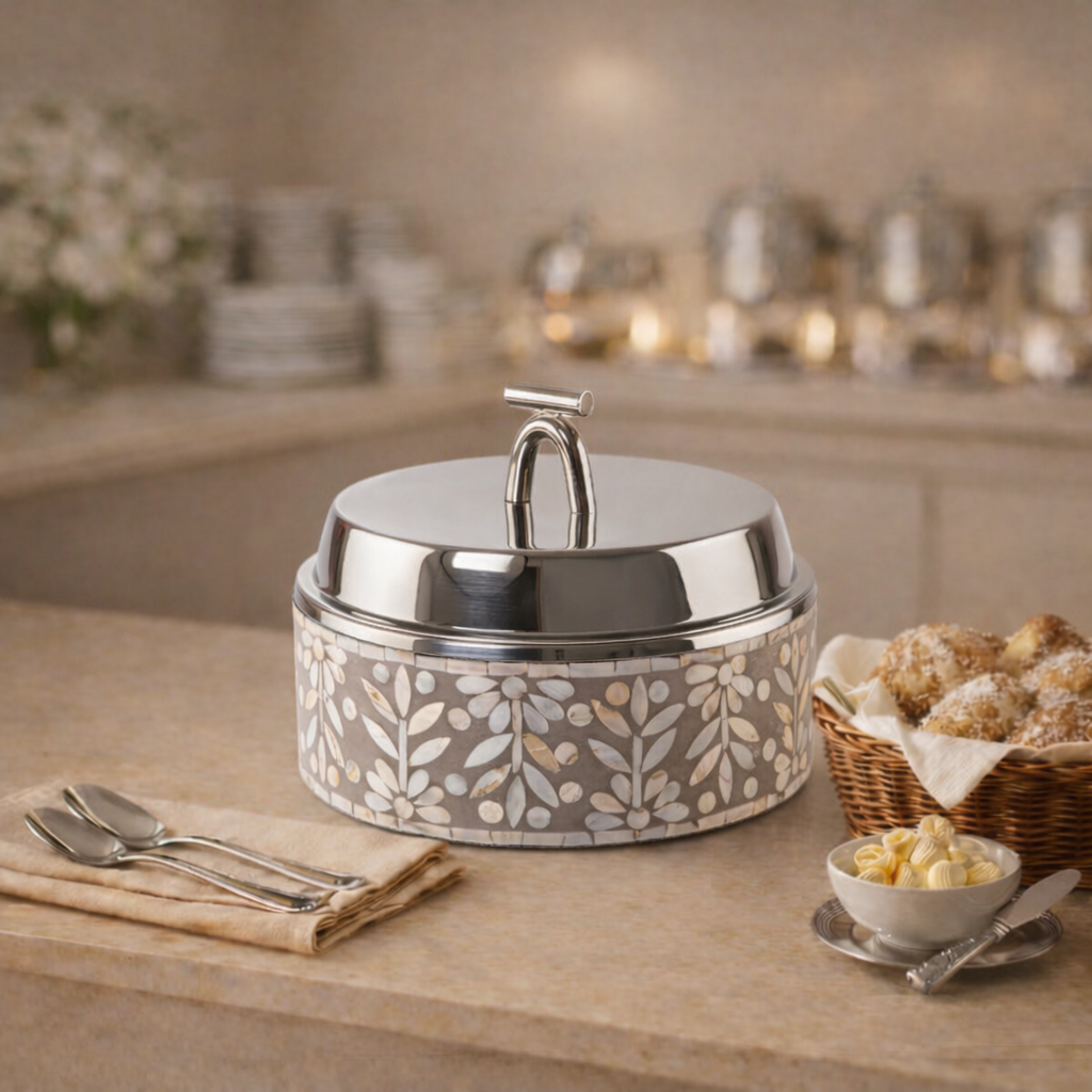Medium mother of pearl stainless steel food heat keeper - grey