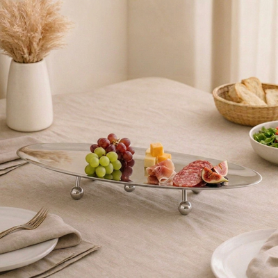 Oval metal stand with legs- silver large