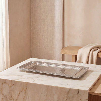 Large Metal Serving Tray - Silver