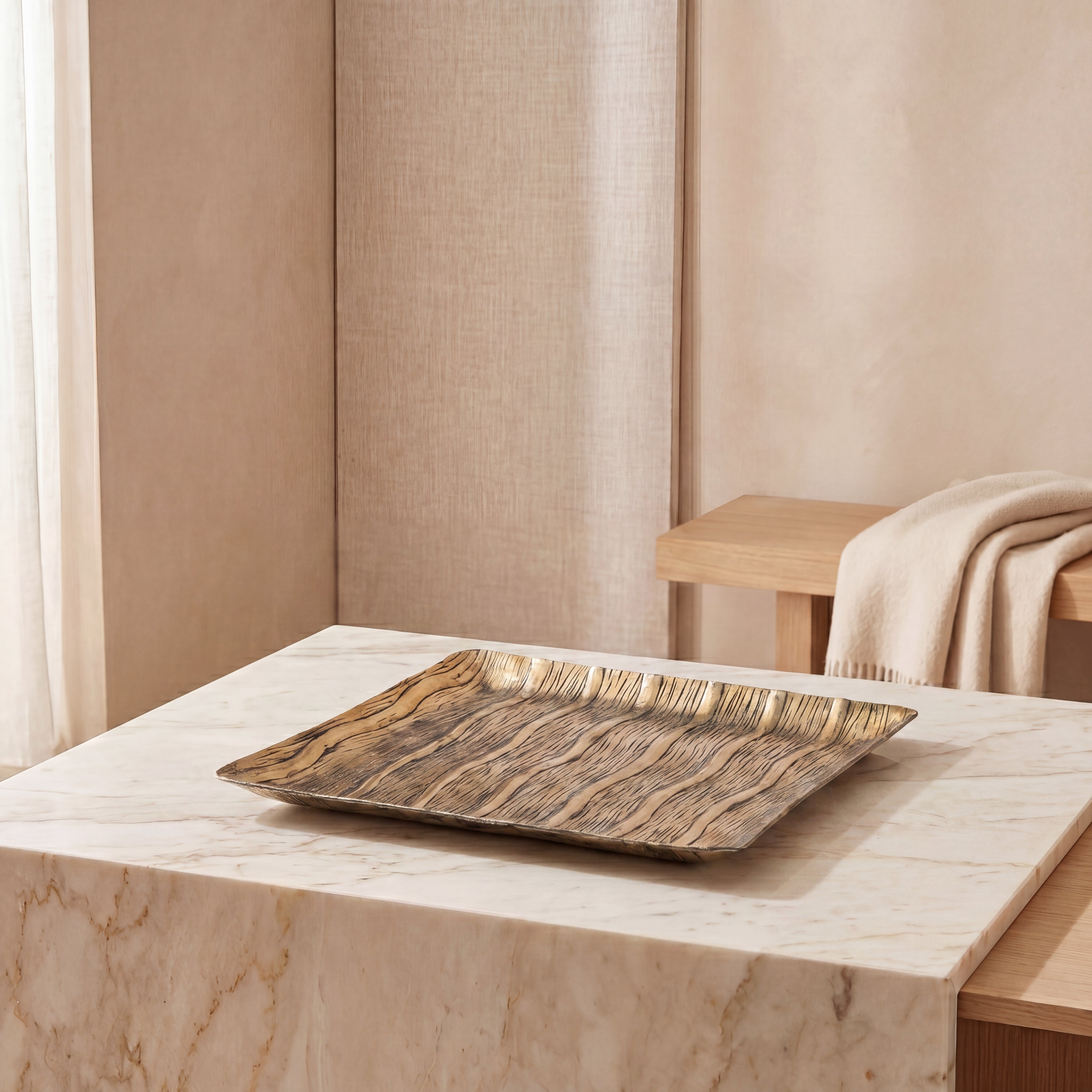 Golden square metal tray