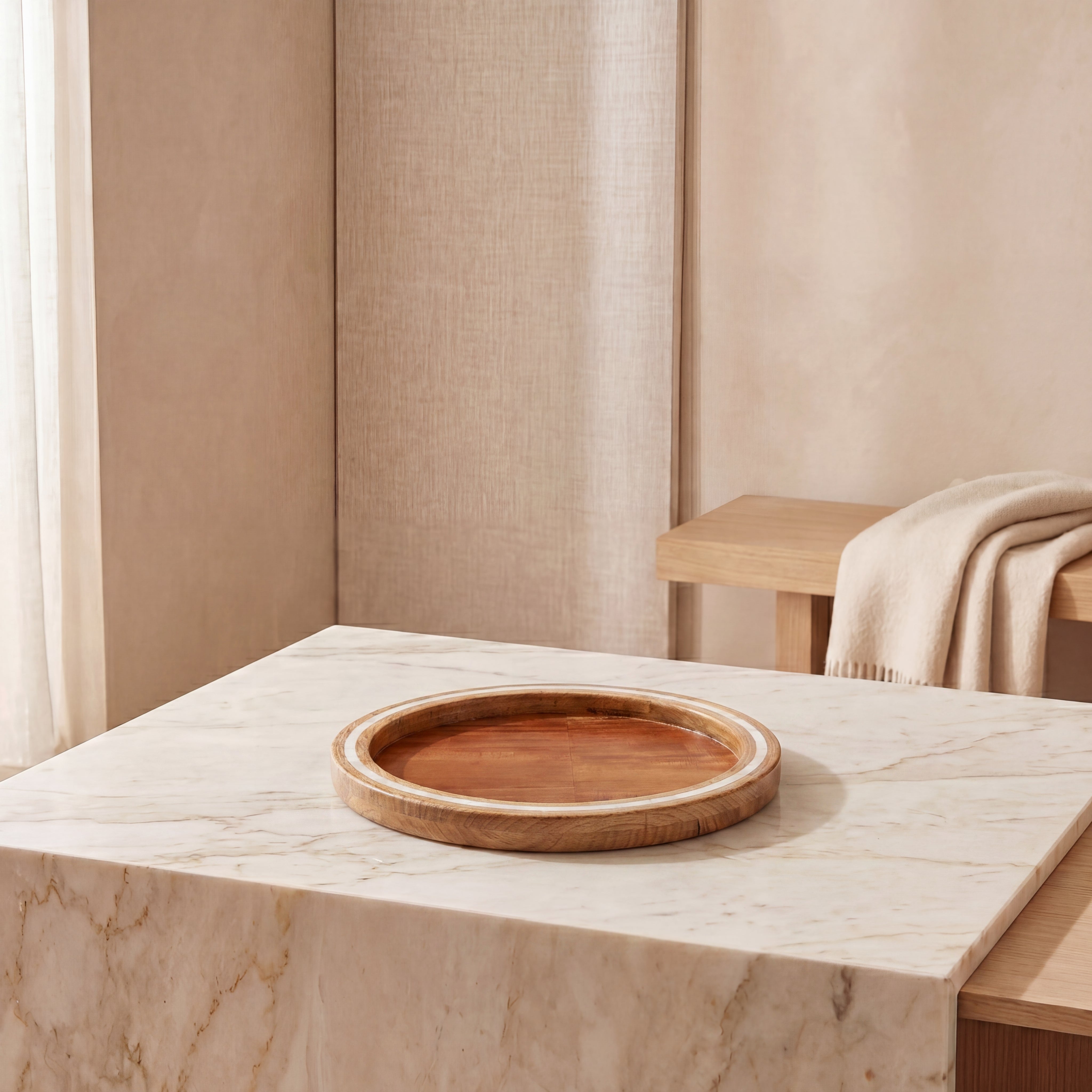 Wooden tray with mother of pearl