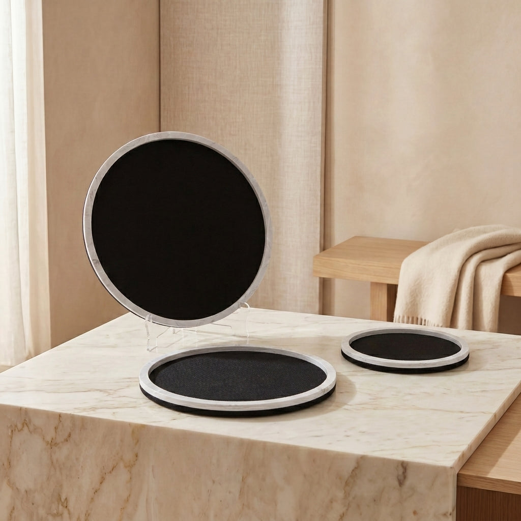 Set of 3 round leather trays