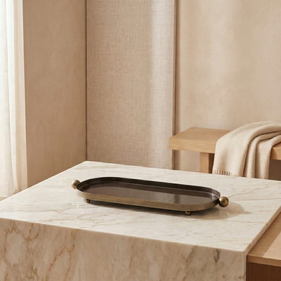 oval r metal tray with handle