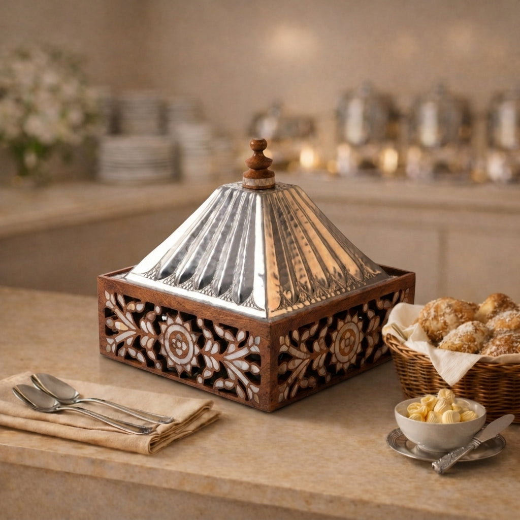 Square wooden food container with aluminum lid