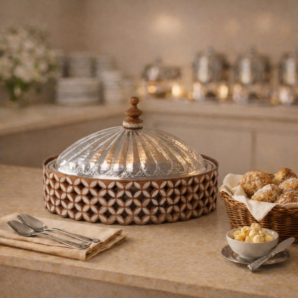 وعاء تقديم بيضاوي أنيق من الألومنيوم مع غطاء