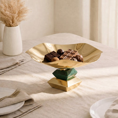 Metal cake stand -green and gold large