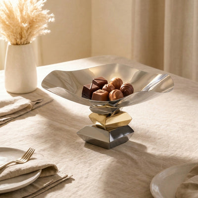 Metal cake stand -silver and gold large