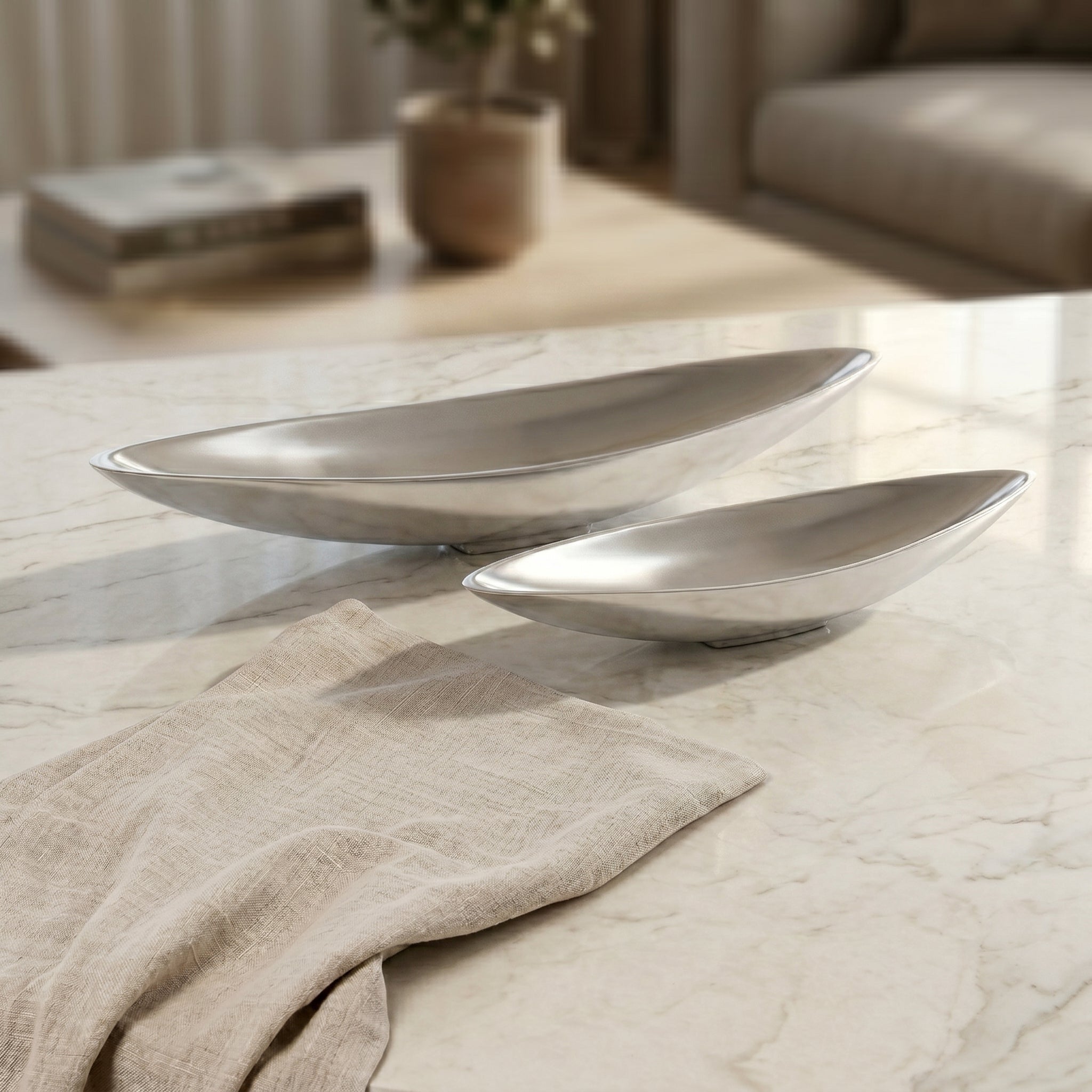 Set of 2 Oval Metal Plates With Gift Box - Silver