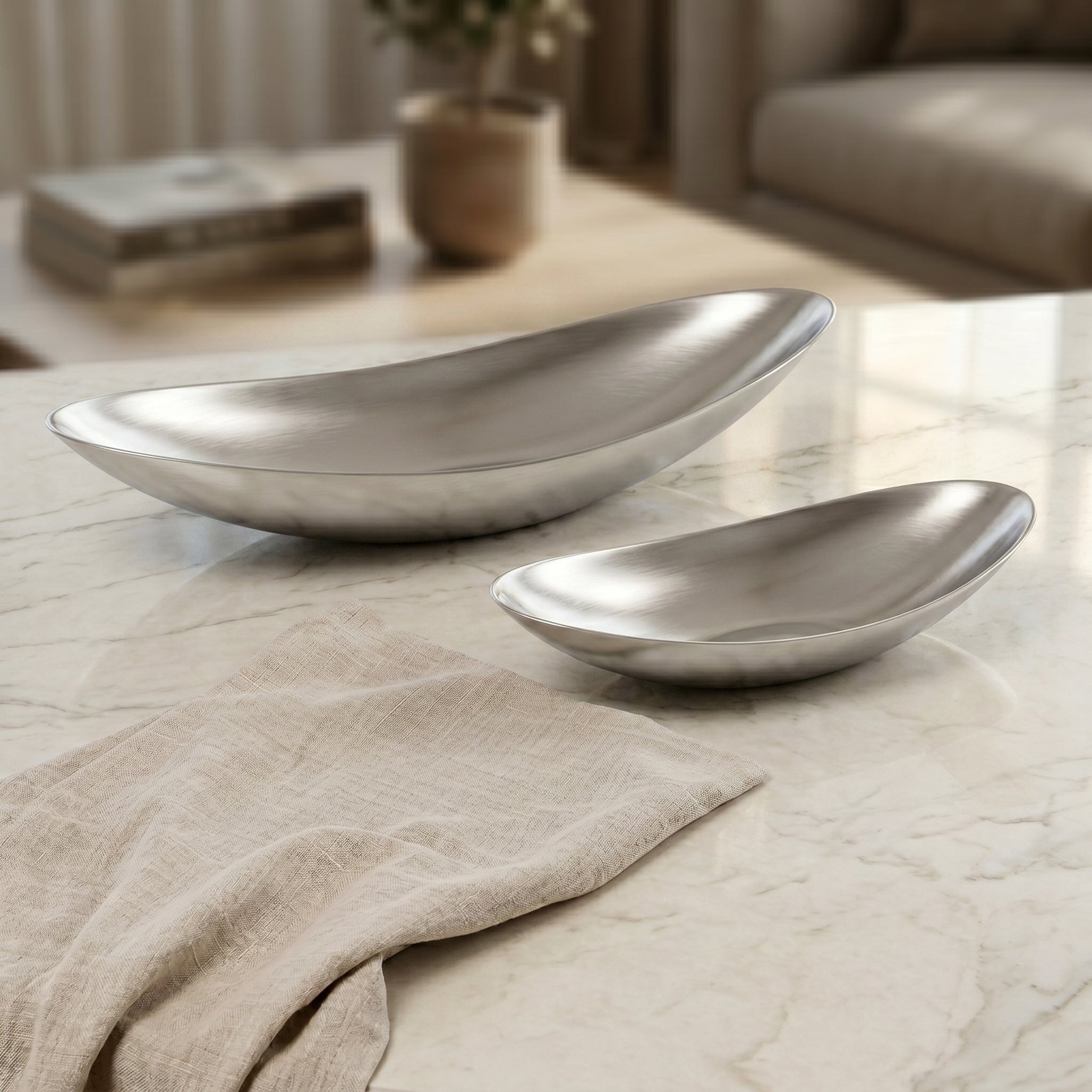 Set of 2 Oval Metal Plates With Gift Box - Silver