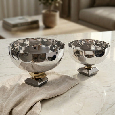 Set of 2 Round Metal Serving Bowl with base stand with gift box- Gold and Black color