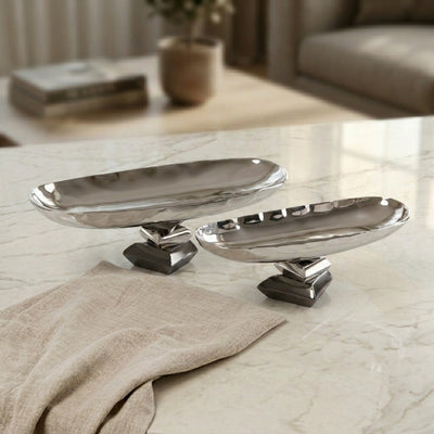 Set of 2 Metal Oval Serving Dish with gift box - Silver & Black