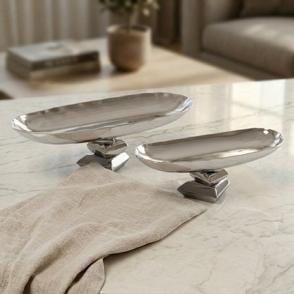 Set of 2 Metal Oval Serving Dish with gift box - Gold & Black