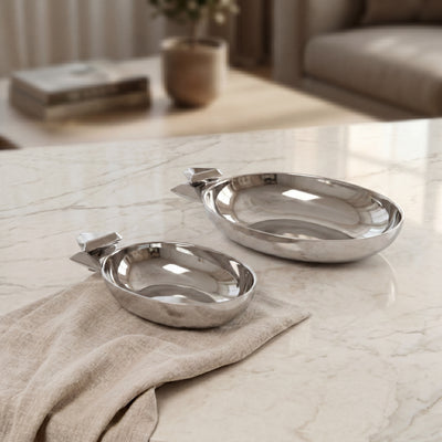 Set of 2 Shiny Steel Serving Bowl with gift box - Silver & Black