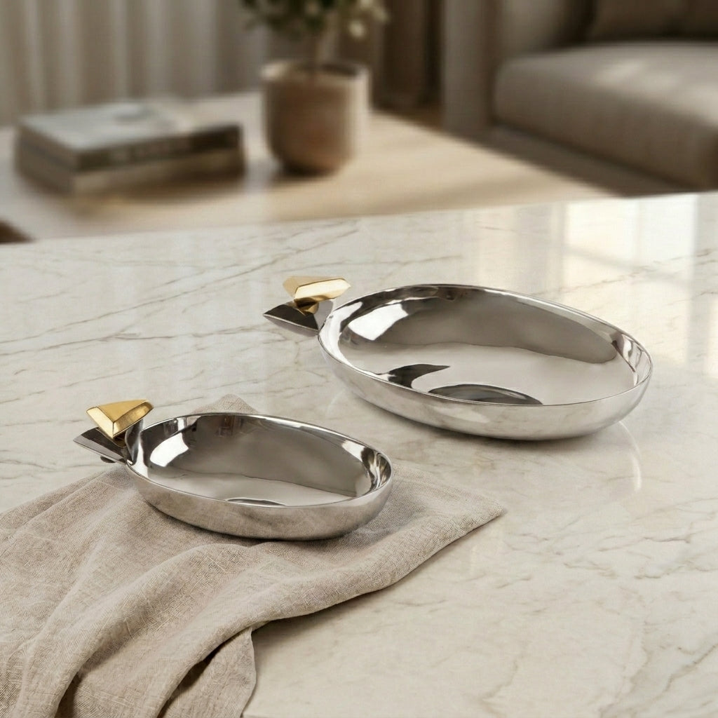 Set of 2 Shiny Steel Serving Bowl with gift box - Gold & Black