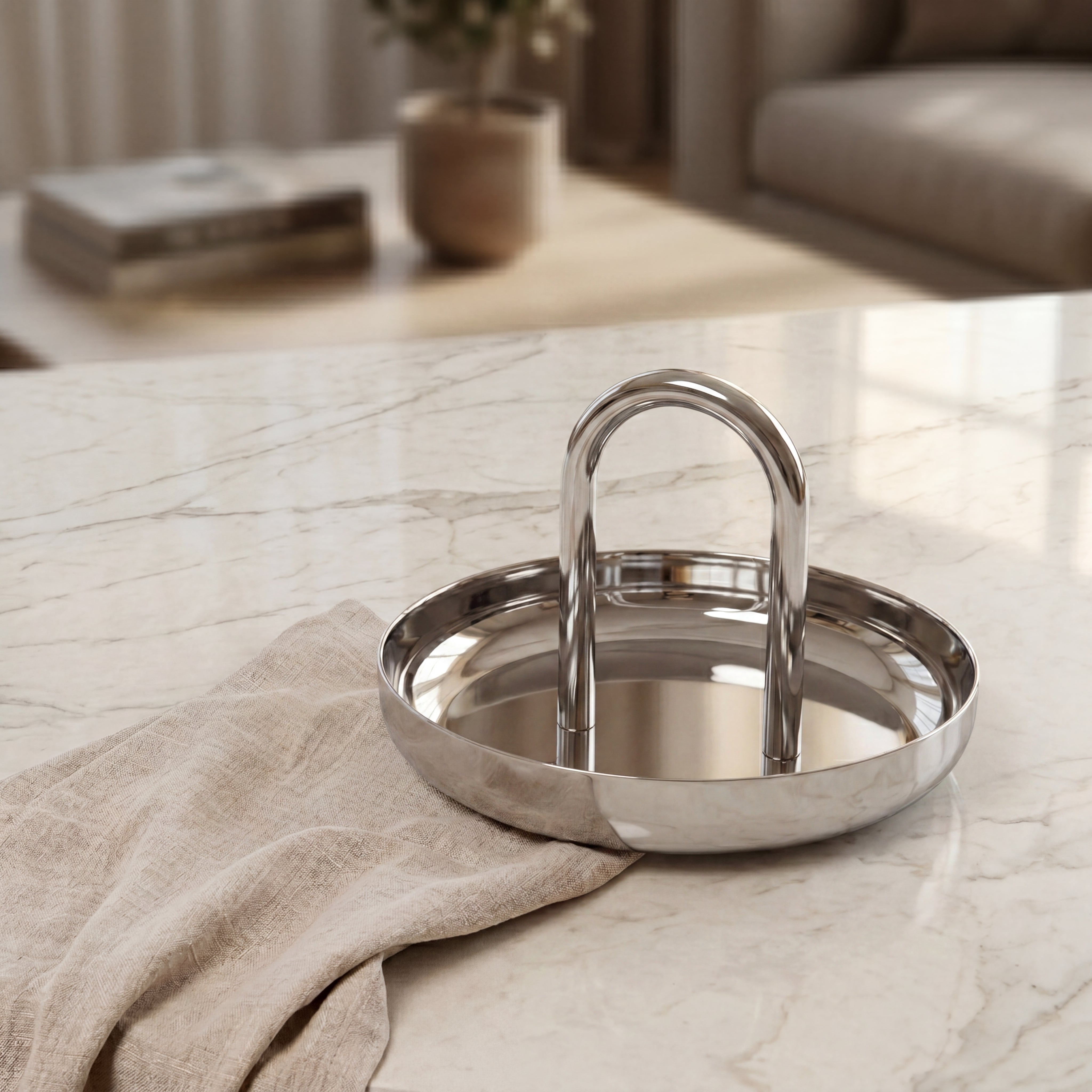 Stainless Steel bowl with a holder - silver small